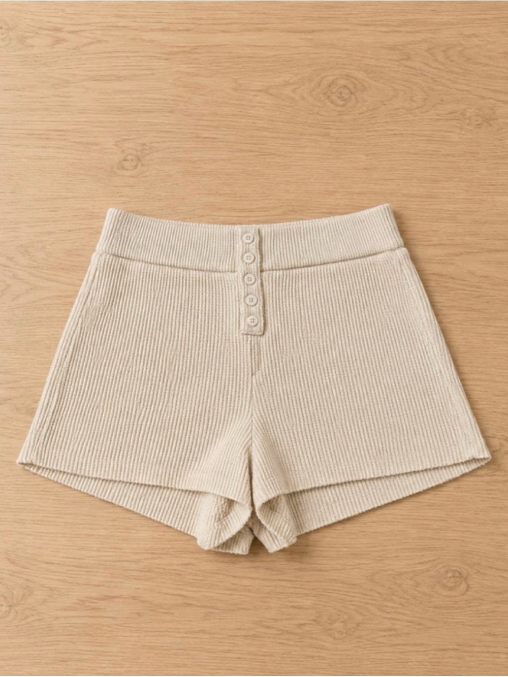 Women’s Beige Waffle Knit Shorts